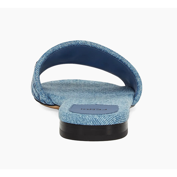 Fendi Blue Denim Signature FF Monogram Logo Mule Slide Flat Flip Flop Sandal 36 - Picture 13 of 15